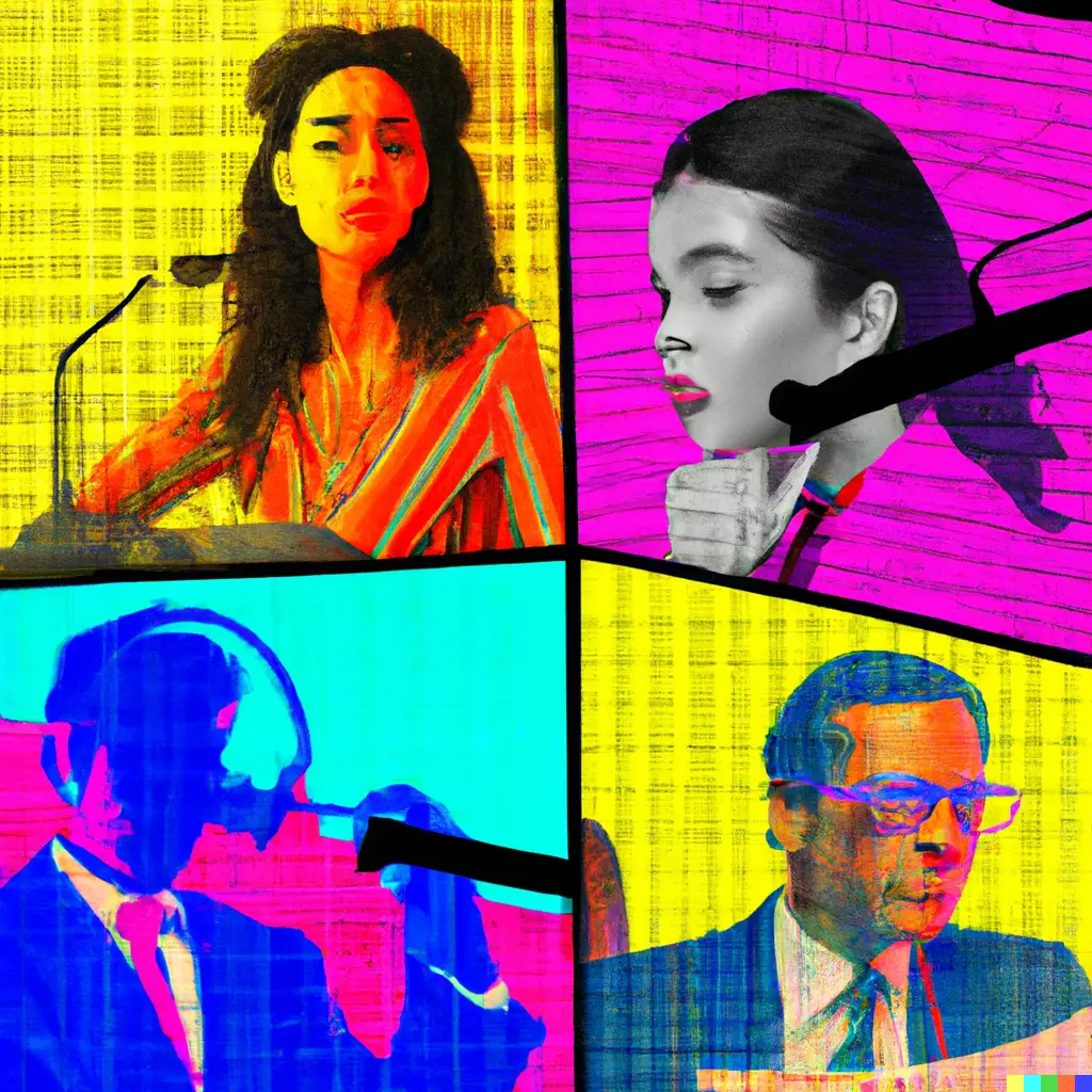 DALL·E-2023-03-06-13.38.33-A-pop-art-collage-of-a-legal-team-using-AI-tools-to-optimise-their-calls-meetings-and-court-hearings.png