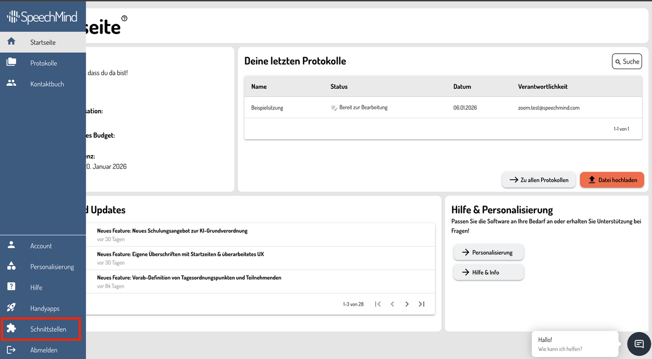 Speechmind Oberfläche